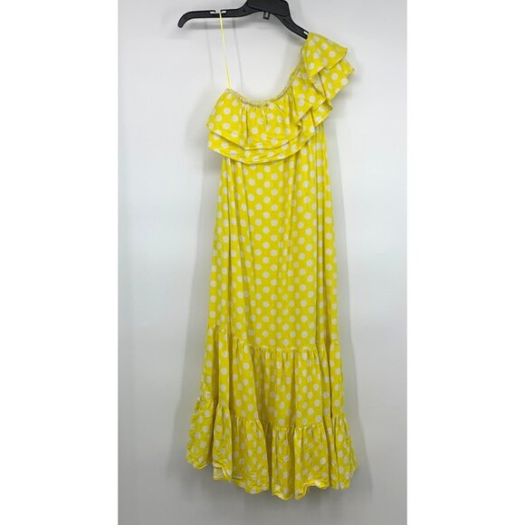 Lisa Marie Fernandez Dress Maxi Yellow Polka Dot One Shoulder Ruffle - Picture 2 of 10